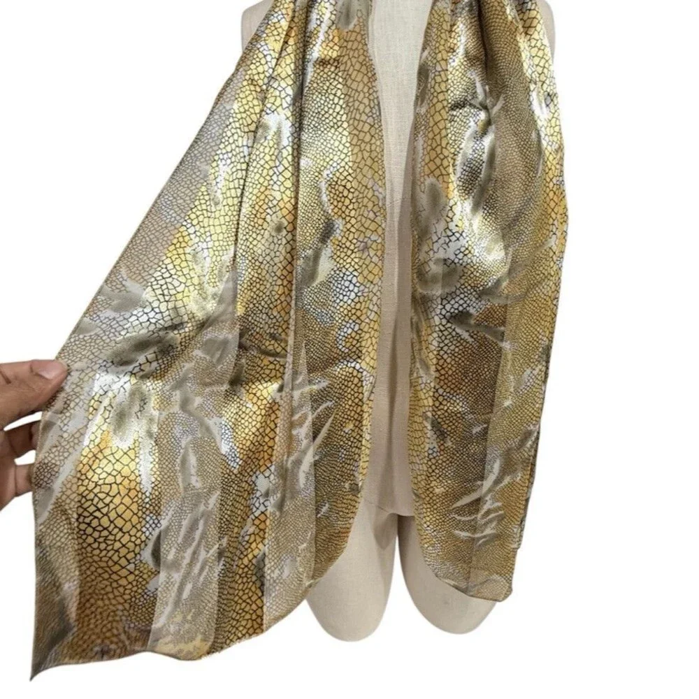 Women’s Snake Print Scarf Sheer Lightweight Gold Black Gray Animal Print Wrap